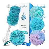 Loofah Sponge, 6-in-1 Loofahs for Men Women, 80g Large Shower Exfoliating Body Scrubber, 4 Bath Sponge Loofa Packs, 1 Loofah with Handle Body Wash Back Scrubber, 1 Luffa Hook, Colors
