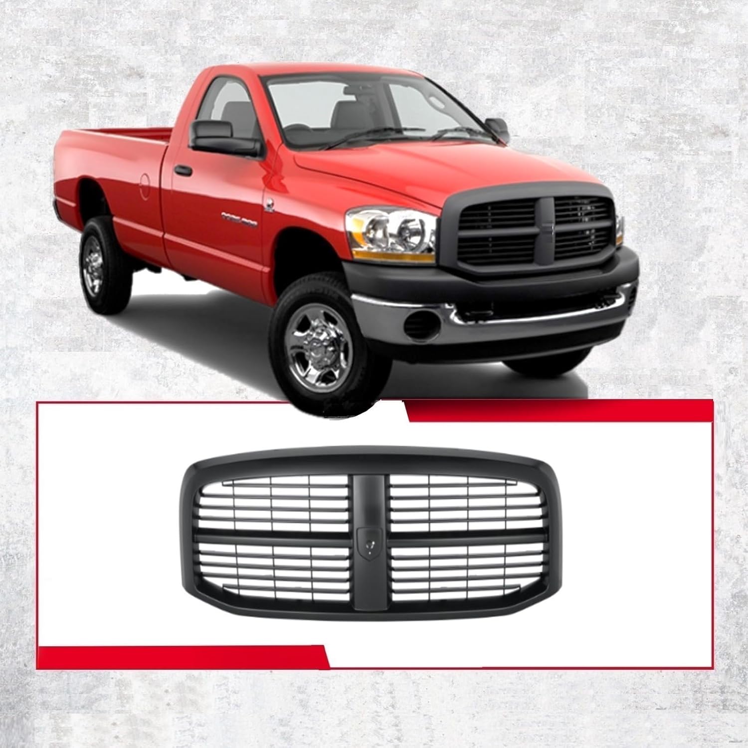 Front Grille (All Black) Compatible With Dodge 2006-2008 Ram 1500 / Compatible With Dodge 2006-2009 Ram 2500 / Compatible With Dodge 2006-2009 Ram 3500 Front Grill