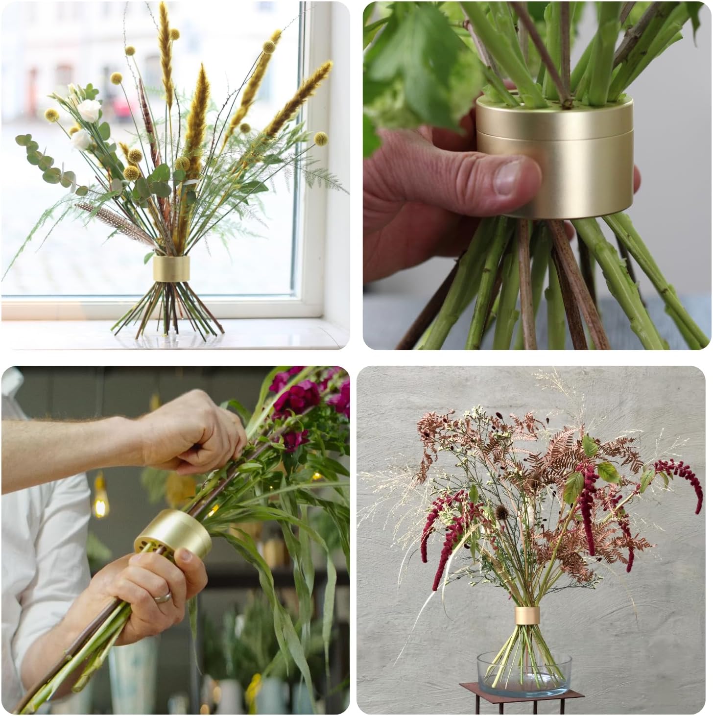 Hanataba Original, Bouquet Holder, 2 pcs Champagne Gold, the Original Spiral Ikeabana Stem Holder, Hanataba Flower Arranger Twist Invented in Sweden,