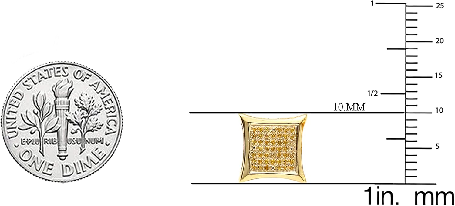 Dazzlingrock Collection 0.20 Ctw Natural Round Yellow Diamond 9mm Kite Hip Hop Iced Out Studs, Screw Back,Unisex Design Ladies,Mens Real Diamond Earrings