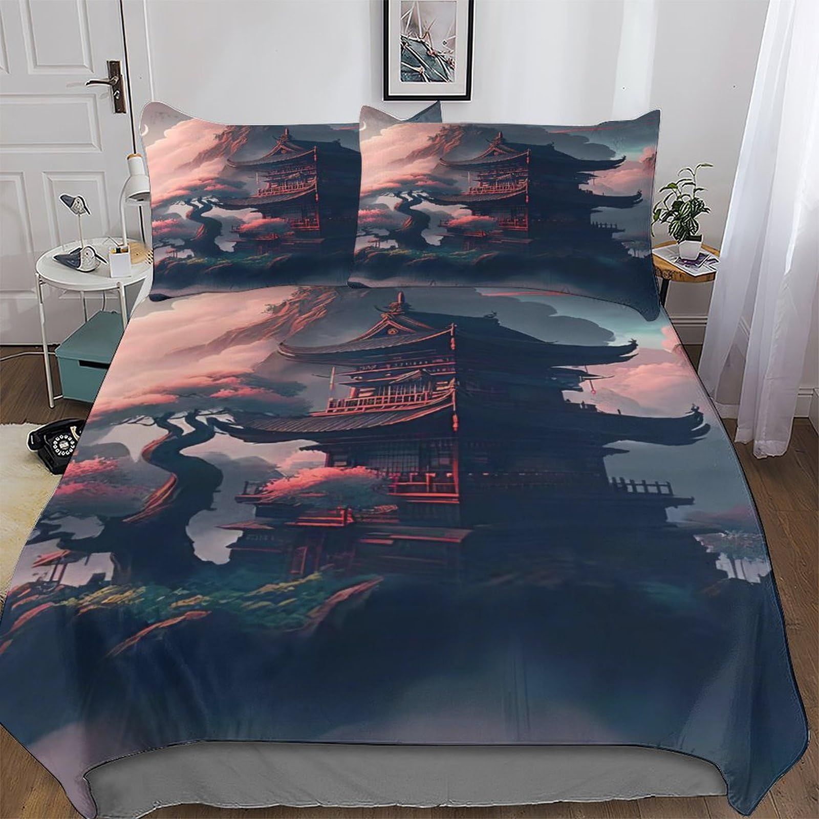 Housse de couette hypoallergénique grand lit microfibre douce motif japon pour enfant