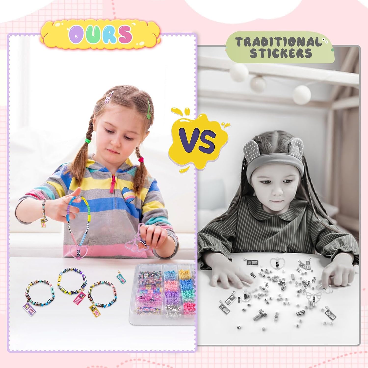 ZYVOQUNEX Sticky Rolls Bracelet Kit with 700 Reusable Stickers and 600 Beads,DIY Sticker Bracelet Making Set with Collection Book,Friendship Sticker Bracelets Craft Birthday Gift for Girls Ages 6-12