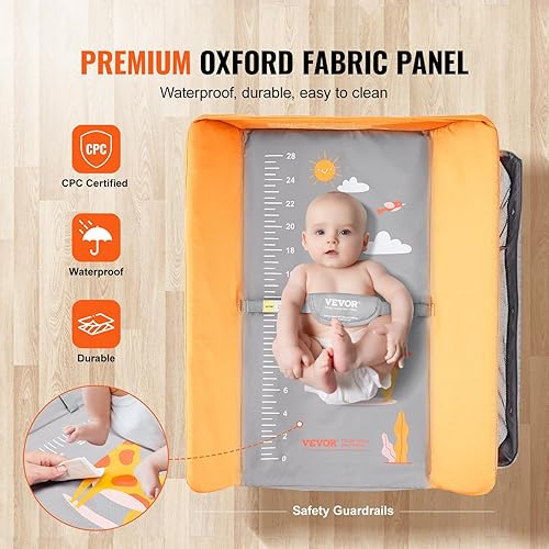 Miniatura 5 de VEVOR Cambiador de bebé, estación plegable para cambiar pañales con ruedas con bloqueo, cambiador portátil de 3 niveles de alturas ajustables, con