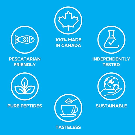 DeepMarine Collagen 100% Canadian Made Collagen Peptides, Wild-Caught Collagen Powder, Hydrolyzed Marine Collagen - 30 Day Supply - Gluten-Free, Tasteless, Odourless, Keto and Paleo Friendly