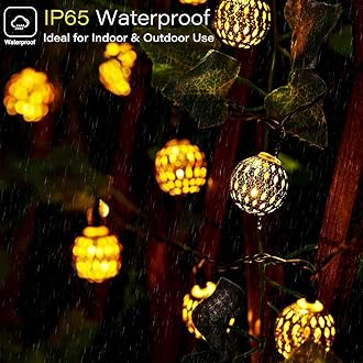 Brightown Solar Moroccan String Lights Outdoor 60 LED 36 Ft Globe Fairy Lights with 8 Lighting Modes, Waterproof Solar Powered String Lights for Garden Yard Gazebos Camping Party Holiday (Warm White)