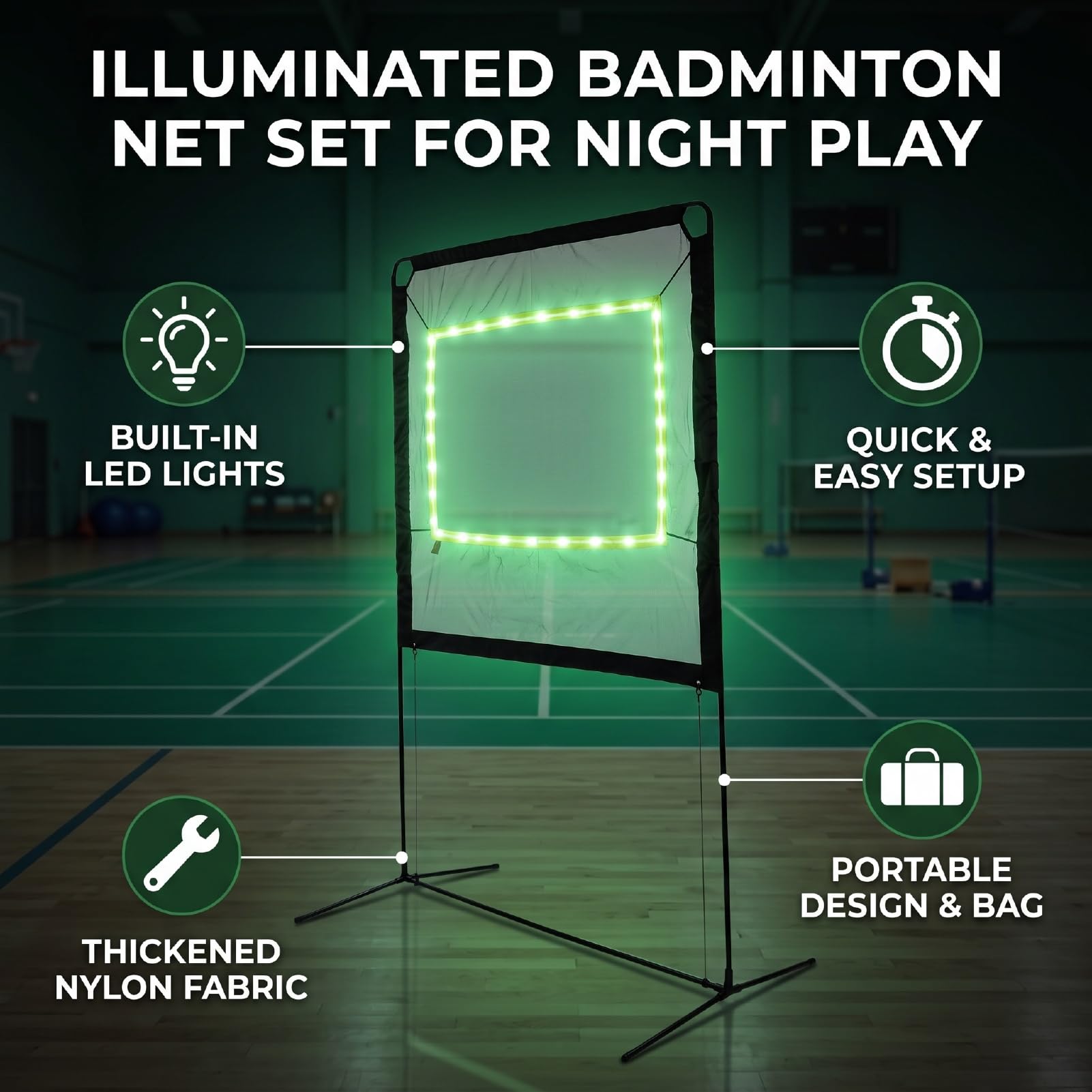 **Juego de Red de Bádminton Portátil, Luces LED, Ajustable de 1 a