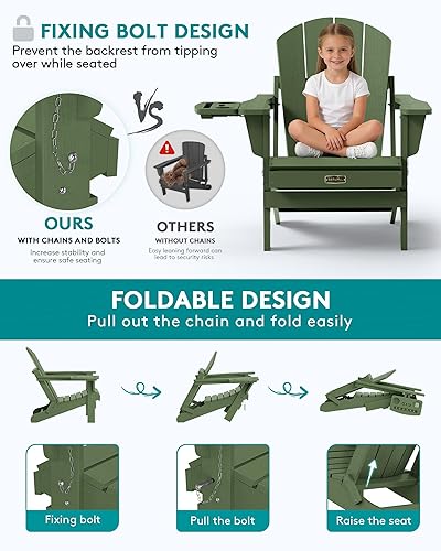 Miniatura 23 de SERWALL - Silla plegable Adirondack para patio, jardín, exterior, resistente a la intemperie, sillas para hoguera, color naranja