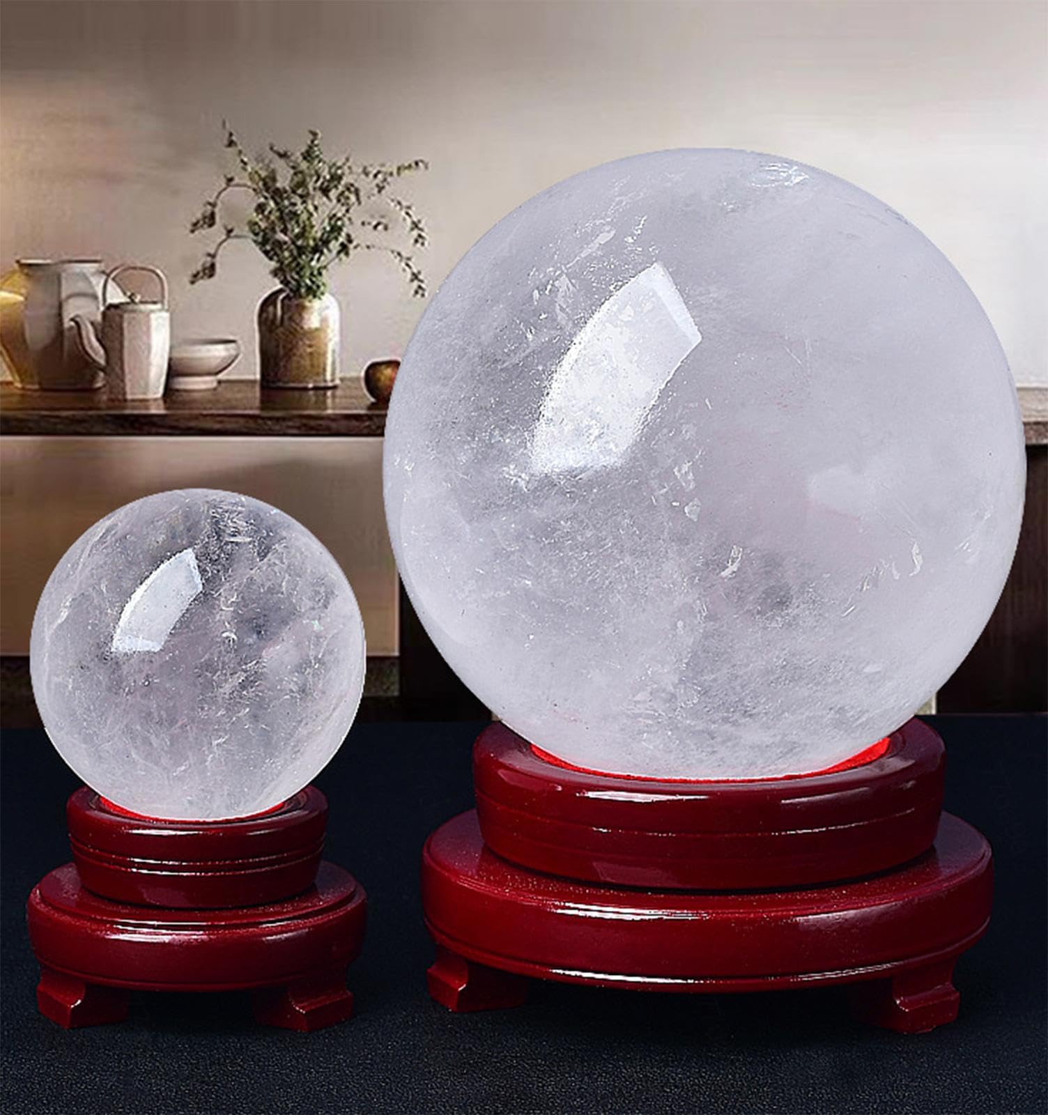 Bola de Cristal Natural Bola de Piedra Preciosa de Cuarzo Transparente Blanco con Soporte Bola Curativa Decoración del Hogar Amor Próspero Invitar Riqueza Deseando Energía Reiki,90mm