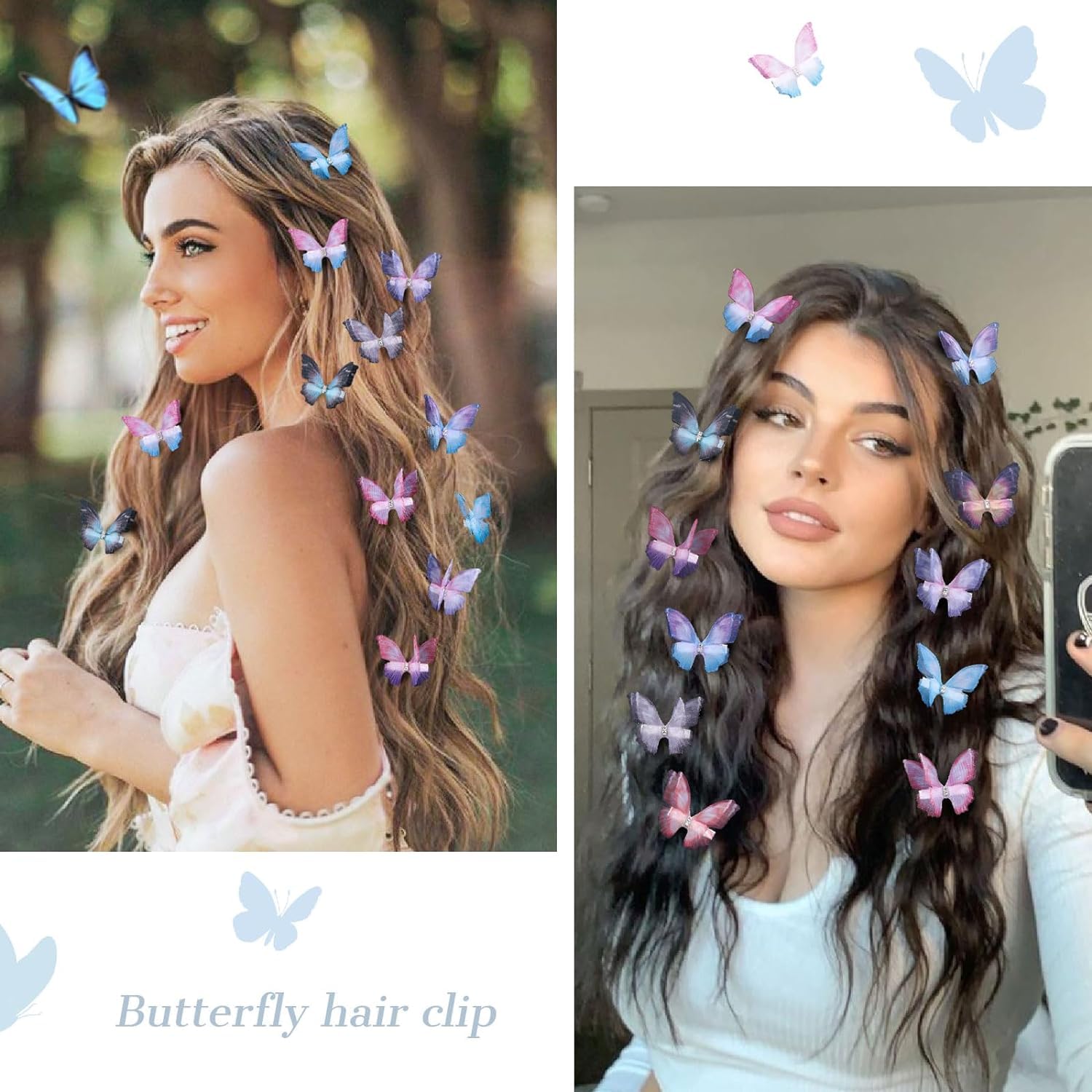 12 pièces Pinces à cheveux multicolores en forme de papillon pour