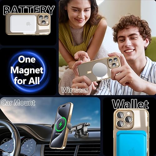 Miniatura 3 de Funda magnética para iPhone 15 Pro Max con protector completo de lente de cámara imanes N56 fuertes Compatible con Magsafe Funda transparente y