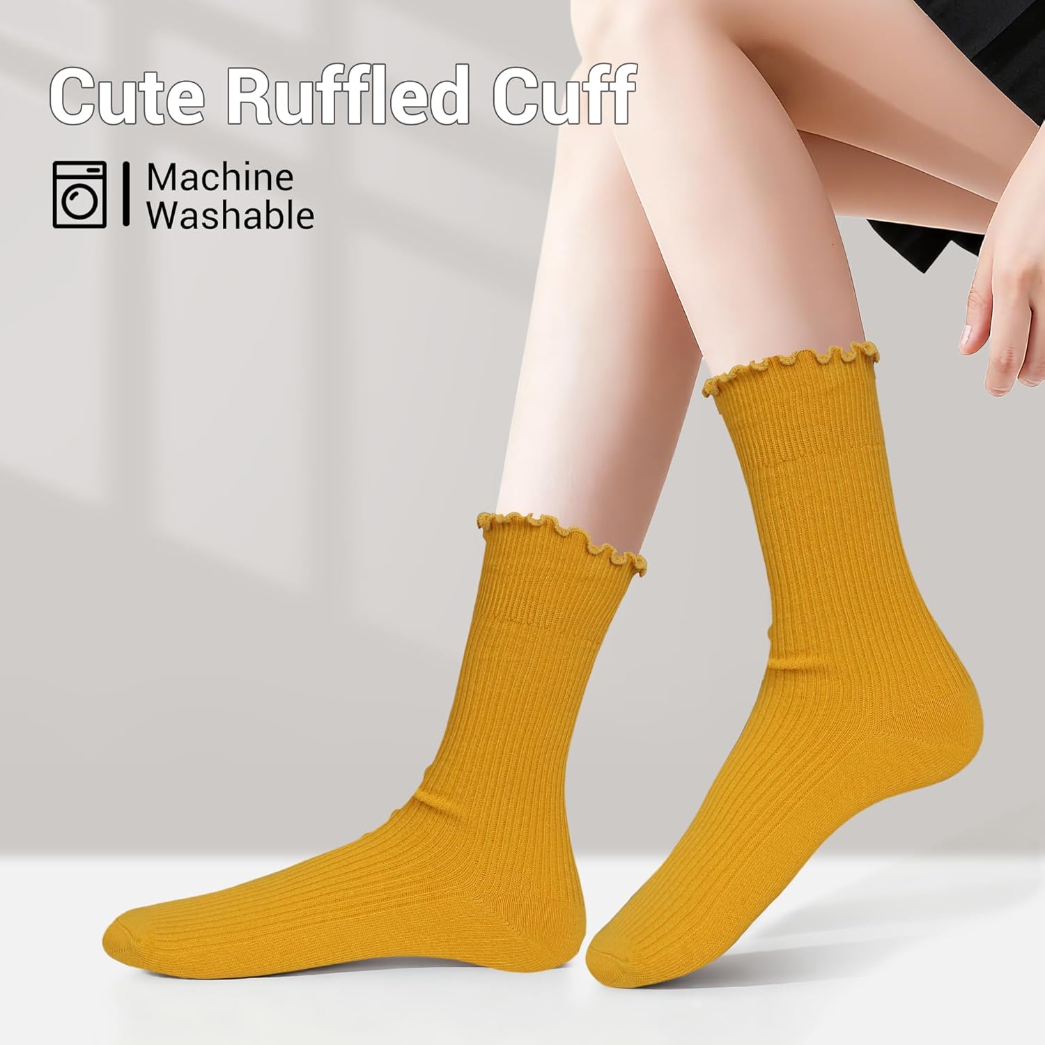 Ruffle Socks for Women 6 Pairs - Cute Frilly Crew Socks, Breathable Cotton Casual with Lettuce Edge, Soft & Comfortable - Image 3