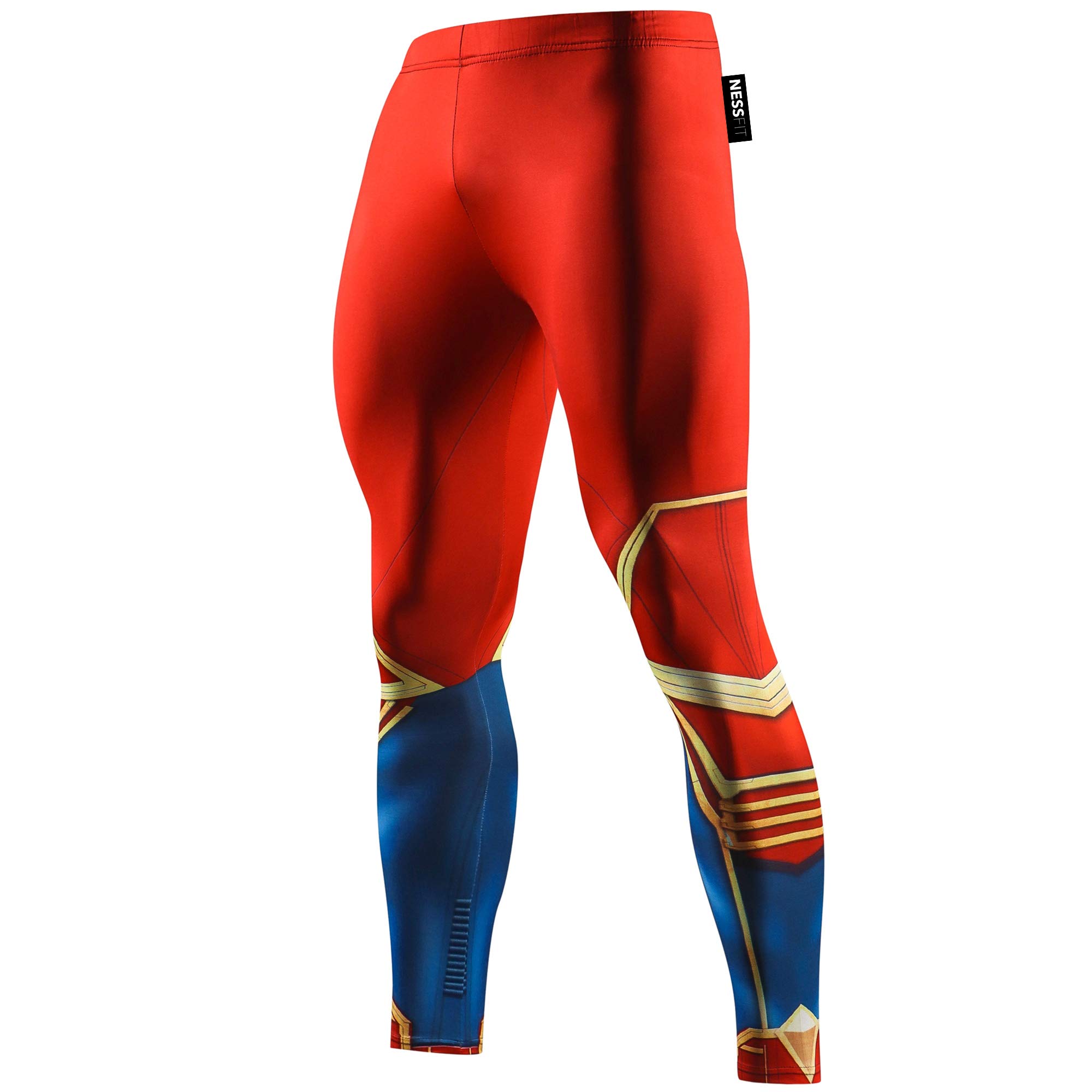 Nessfit Mens Compression Superhero Tights Pro Base Layer Leggings Gym Long Running Thermal Workout Pants (Large, Superhero 8)