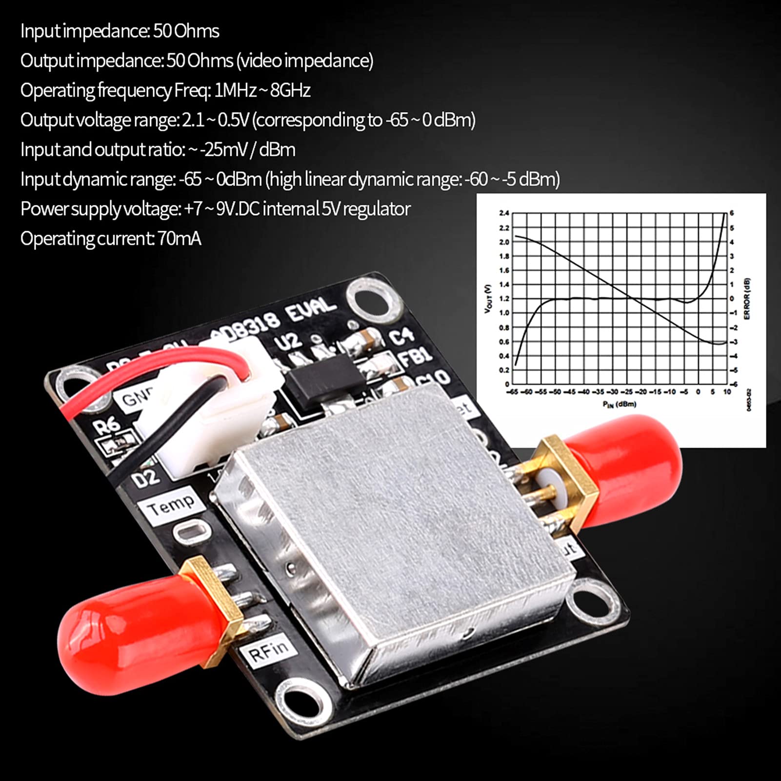 Acouto AD8318 1M-8GHz 70DB Detector Logarítmico Dinámico ALC AGC Control de Control Estaciones de Monitoreo de Medición y WIMAX A Es el Detector Logarítmico Correspondiente de Entrada Correspondiente