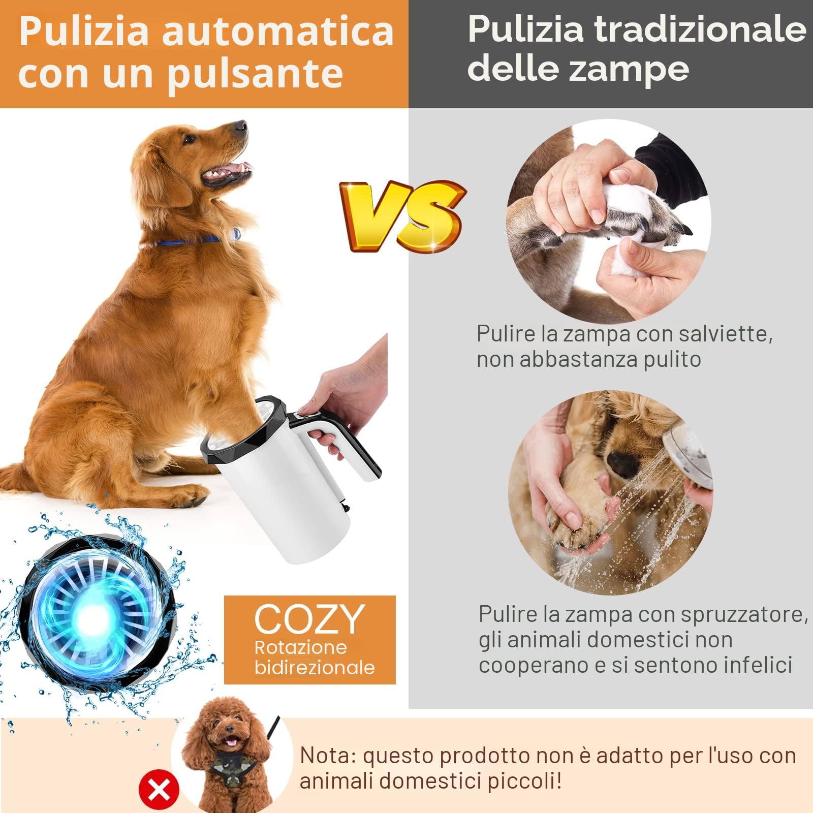MYPIN Pulisci Zampa Cane, 2 en 1 Lavazampe per Cani Elettrico Portatile 7.4V 2400mAh Ricaricabile con Spazzola Rimovibile in Morbido Ailicone per Lavare Piedi di Cani e Gatti (nero)