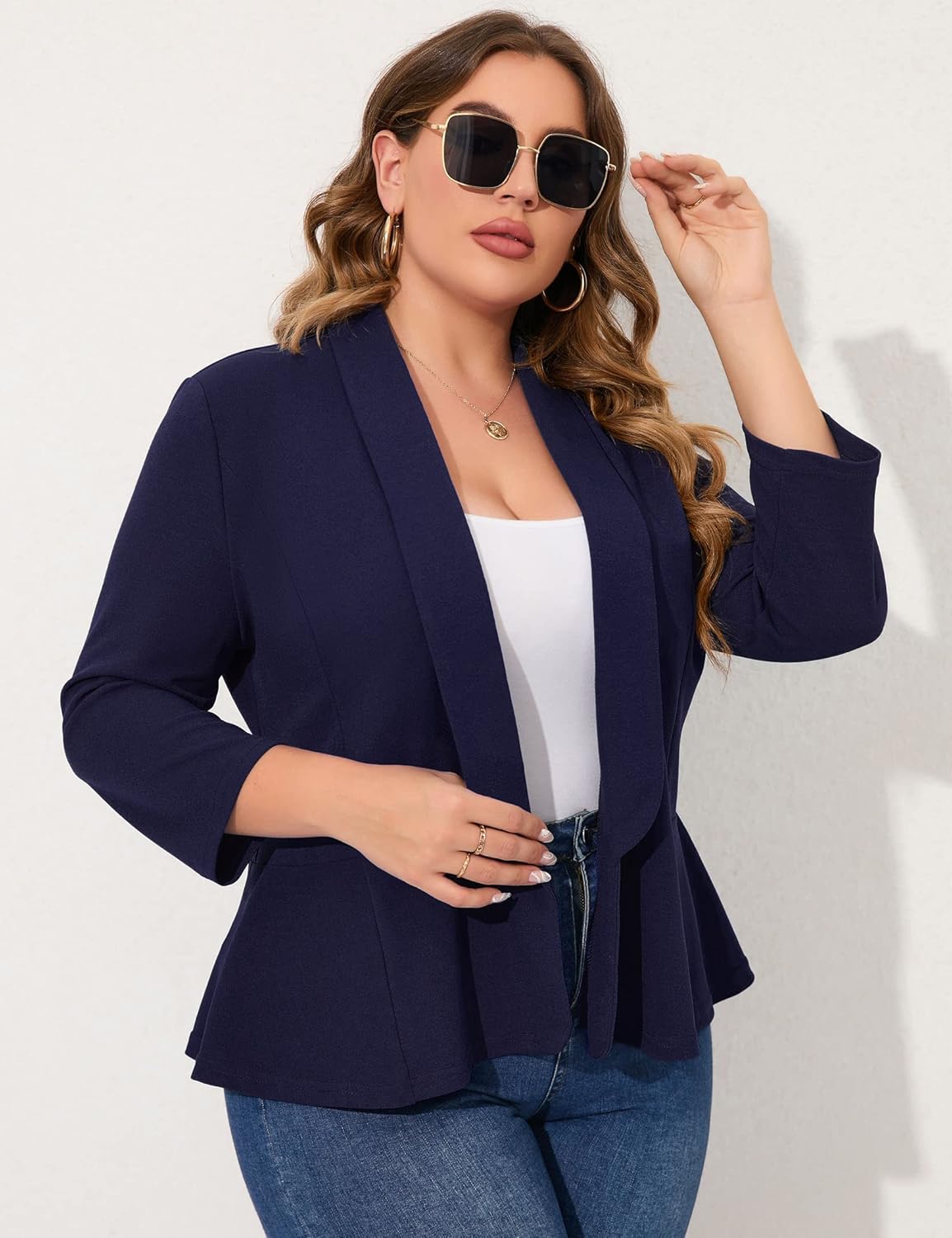 KOJOOIN Women Plus Size Casual Blazer Open Front Long Sleeve Work Office Cardigan Jackets - Image 3