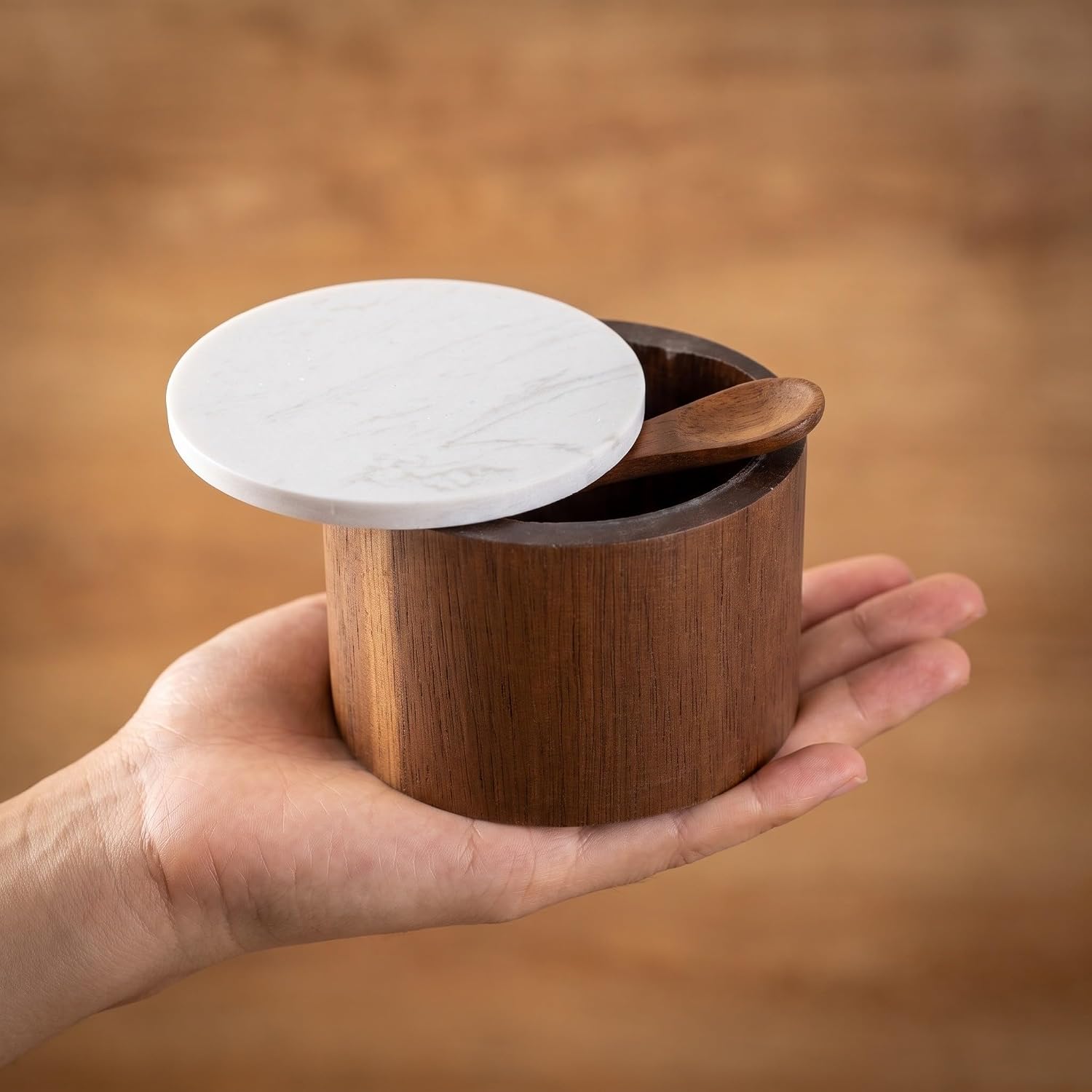 INOOMP Acacia Wood Salt Container with Lid, Kitchen Container Holder image 4
