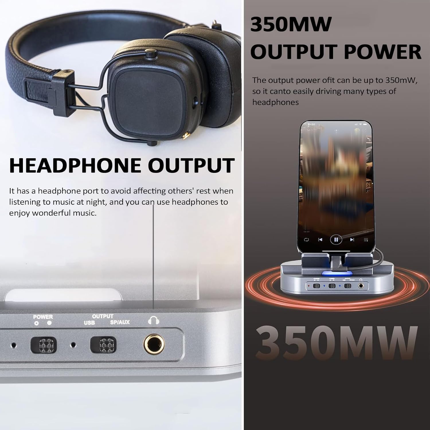 Cyfrowy analogowy przetwornik audio, mini odtwarzacz przedwzmacniacza HiFi, z kolorowymi lampkami wskazującymi, włącznikiem ładowania, konwersją wyjścia na wyjście audio koncentryczne/optyczne