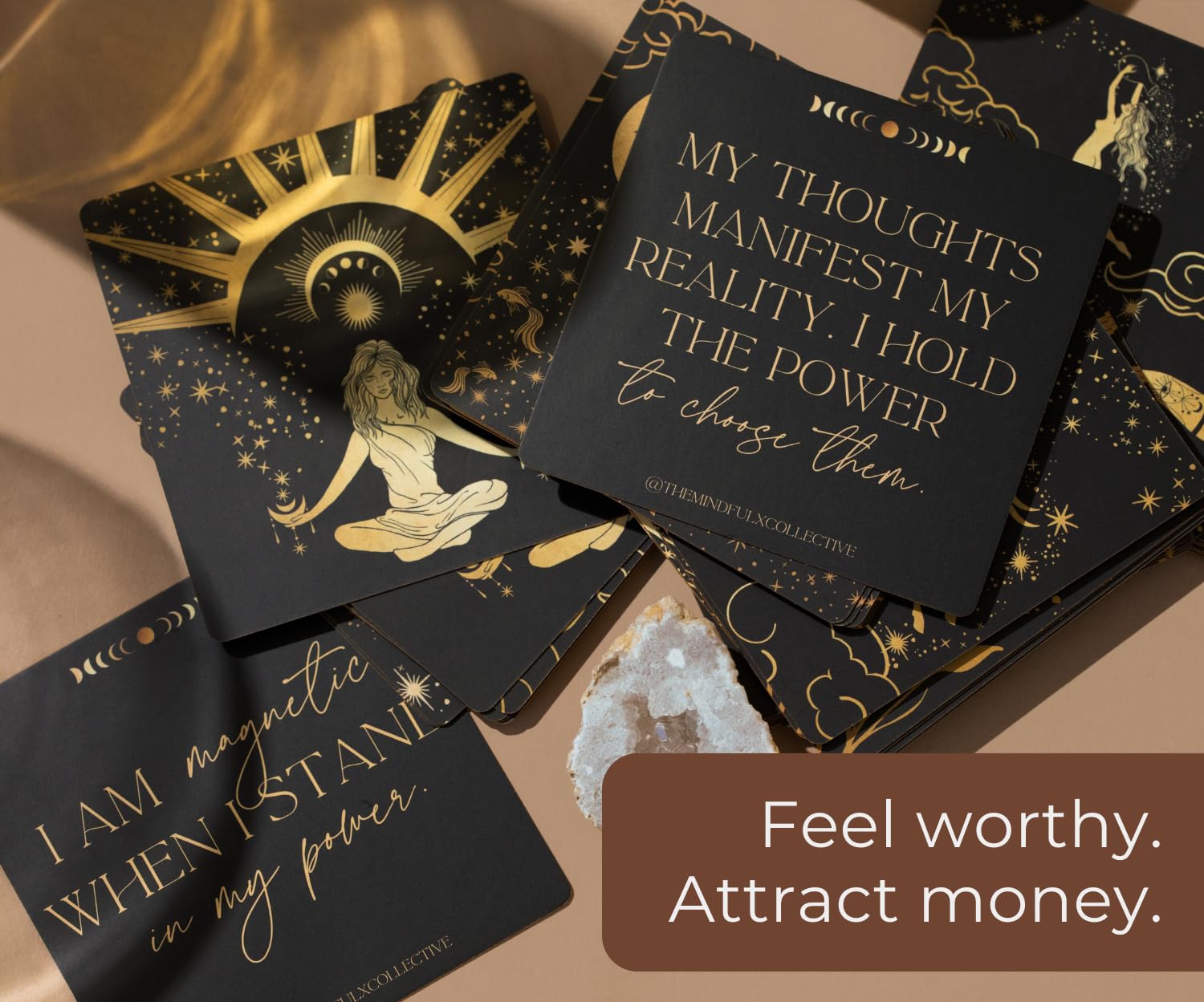 THE MINDFUL COLLECTIVE Prosperity - Mazzo Di 50 Cartoncini Di Affermazione, Nero, Per Crescita Personale - 3