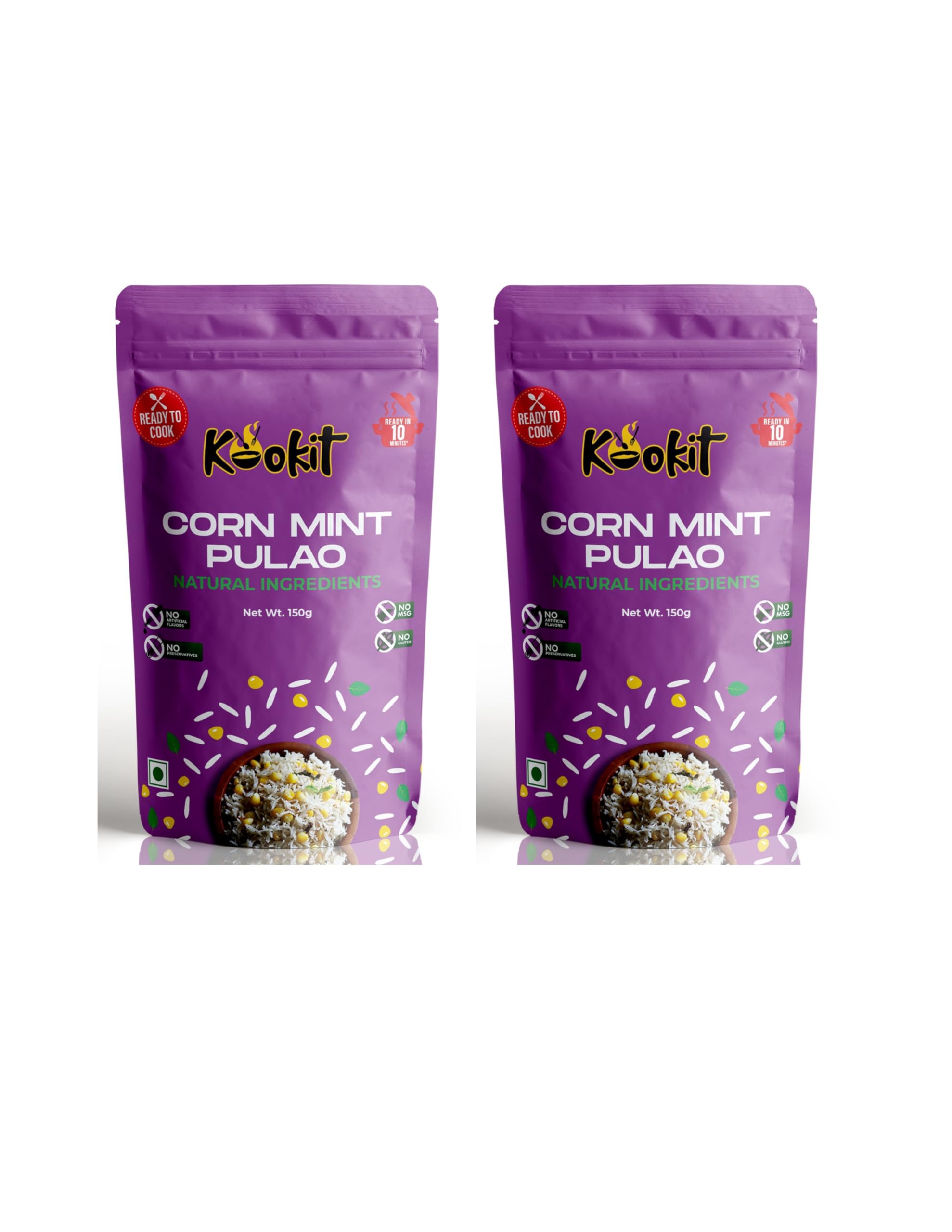 Kookit Corn Mint Pulao - Ready To Cook Premix - Natural Ingredients - No Preservatives or Artificial Flavours - No MSG - Ready in 10 minutes - Instant Meals (320g (Pack of 2)) (B0D4DGG86H) Amazon Price History, Amazon Price Tracker