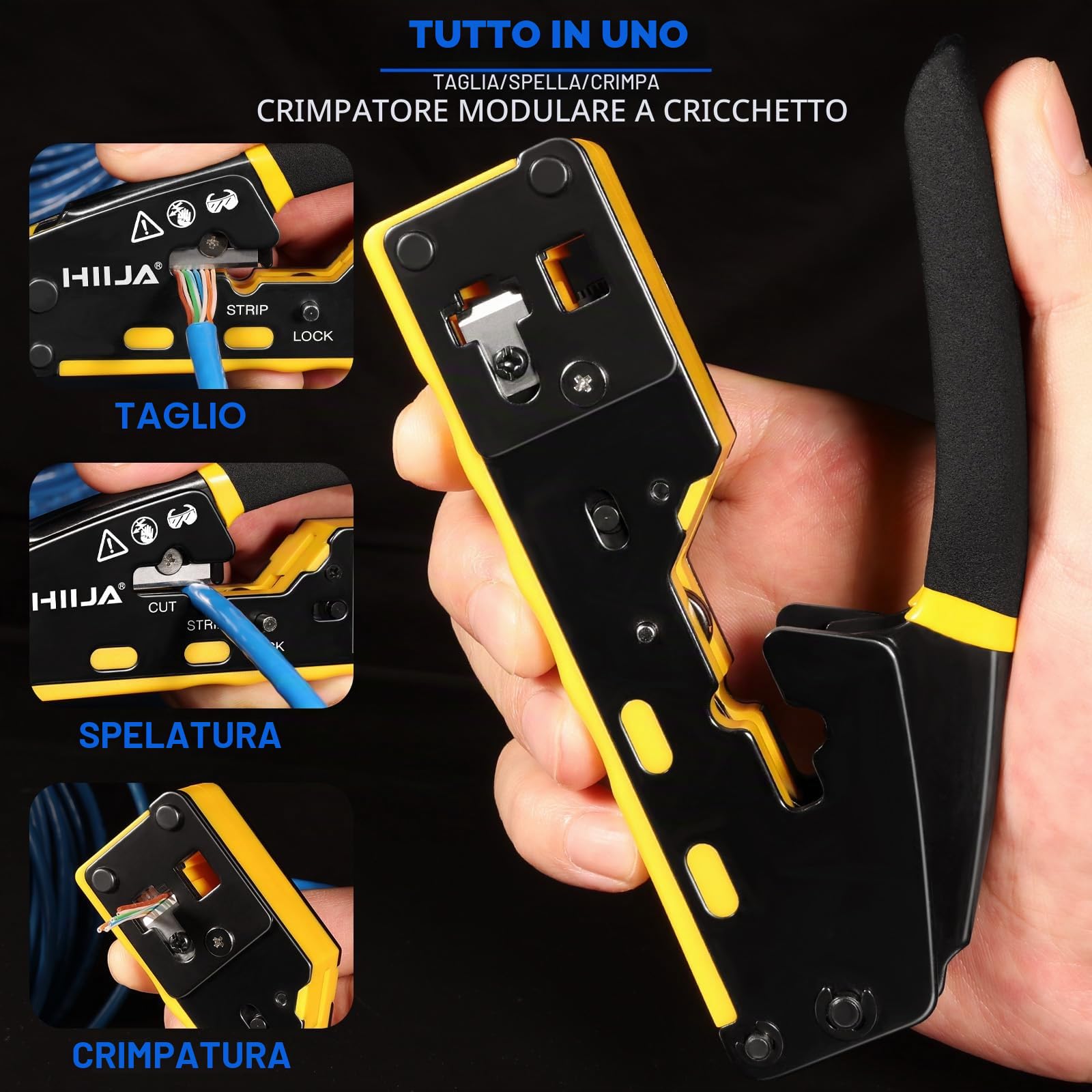 Pinza Crimpatrice RJ45 Passante per Connettori Ethernet Cat6 Cat5 Cat5e con Tester Cavi di Rete 50 Connettori RJ45 50 Coperture RJ45