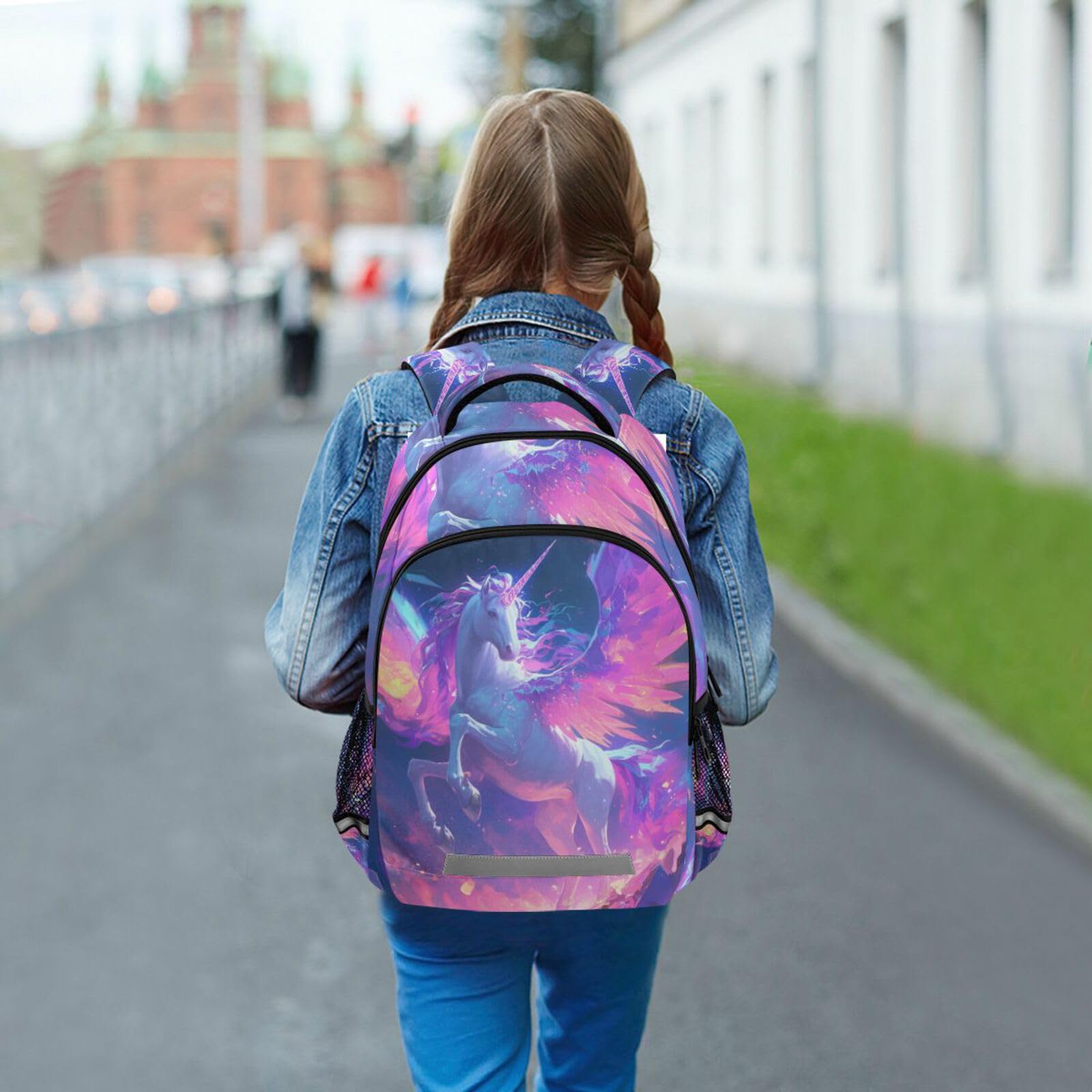 Unicornio Caballo Princesa Mochila Niño y Niña, Mochilas Escolar Grande Reflectante para Infantil Mochila Portátil de Mujer Hombre Viaje