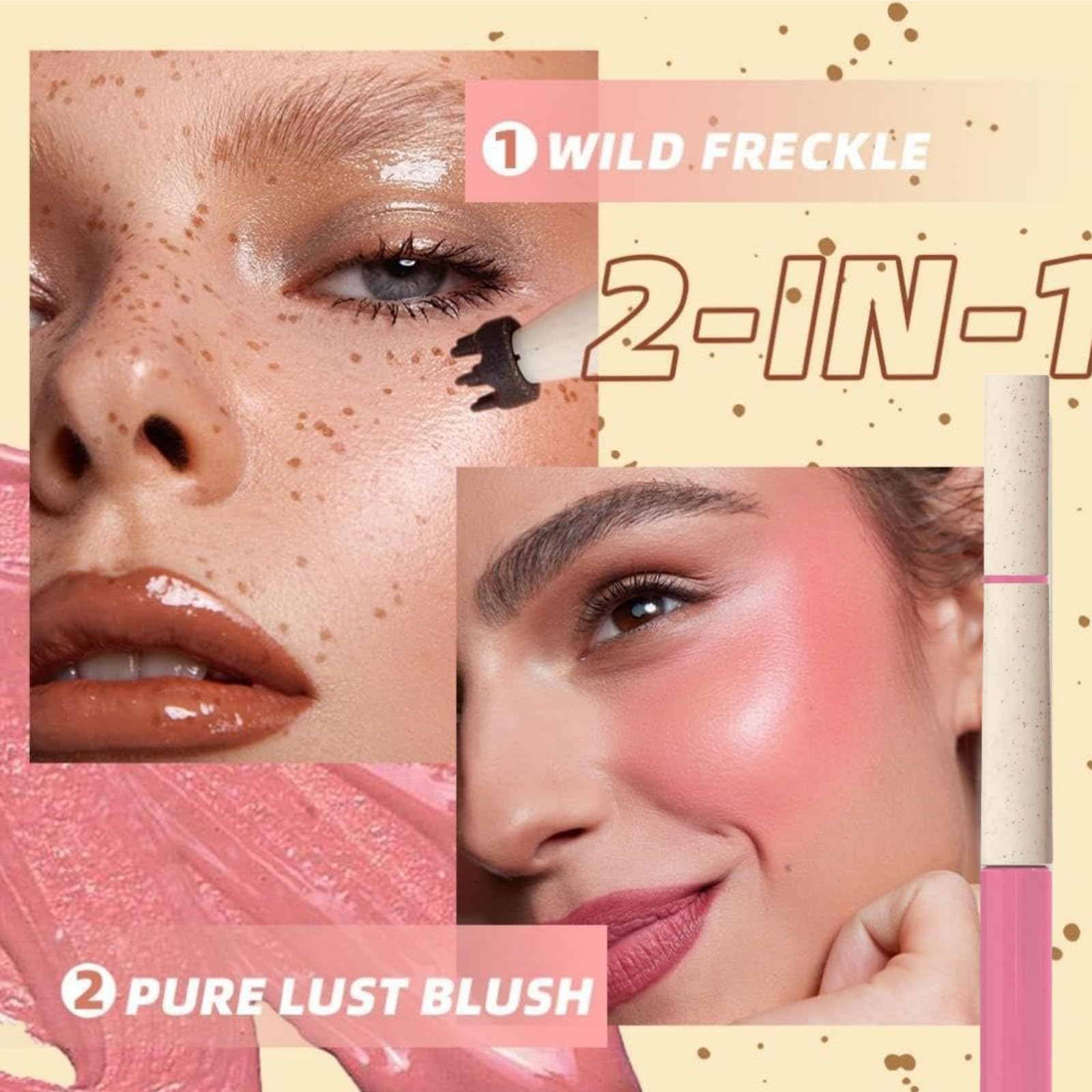2-In-1 Freckle Blush Pen,Freckle Stamp,Blush Liquid,Frec-Kle Pen,Liquid Bl-Ush For Cheeks,Light Brown&Soft Pink,Waterproof,Quick-Dry,Durable&Long-Lating,Natural Lifelike(With Little Powder Puff) - Image 3