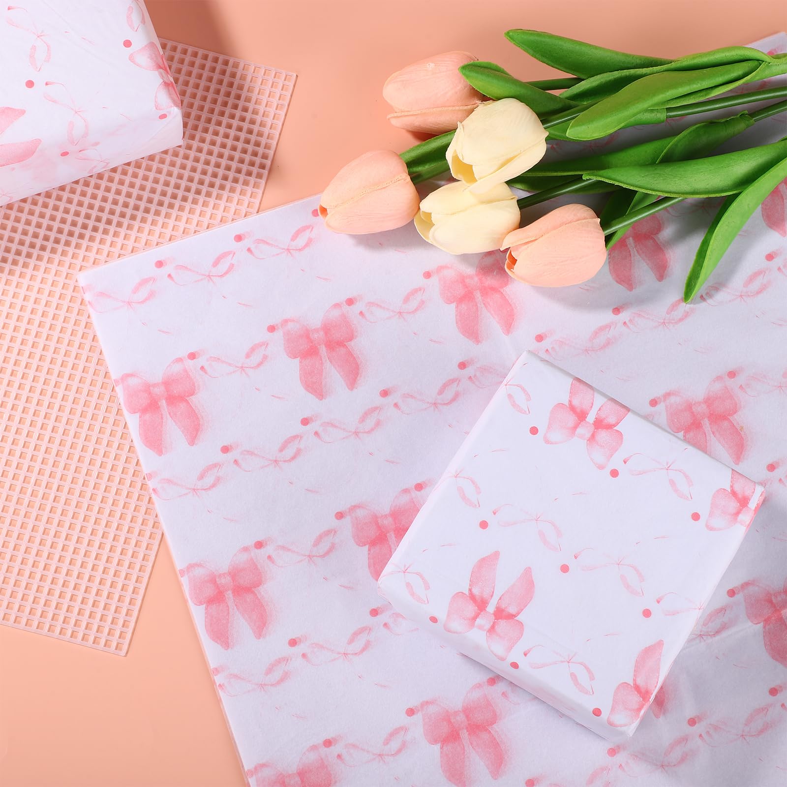 20 Fogli Di Carta Regalo Con Fiocco Rosa, 50x70 Cm - Perfetta Per Confezioni Regalo Di Compleanno, San Valentino E Natale