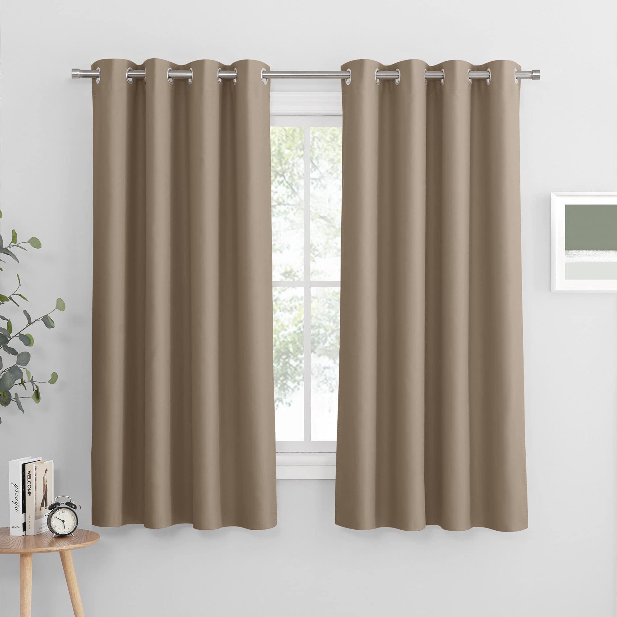 PONY DANCE Blackout Eyelet Curtains, Mocha, 2 Panels, 55 x 57 Inch