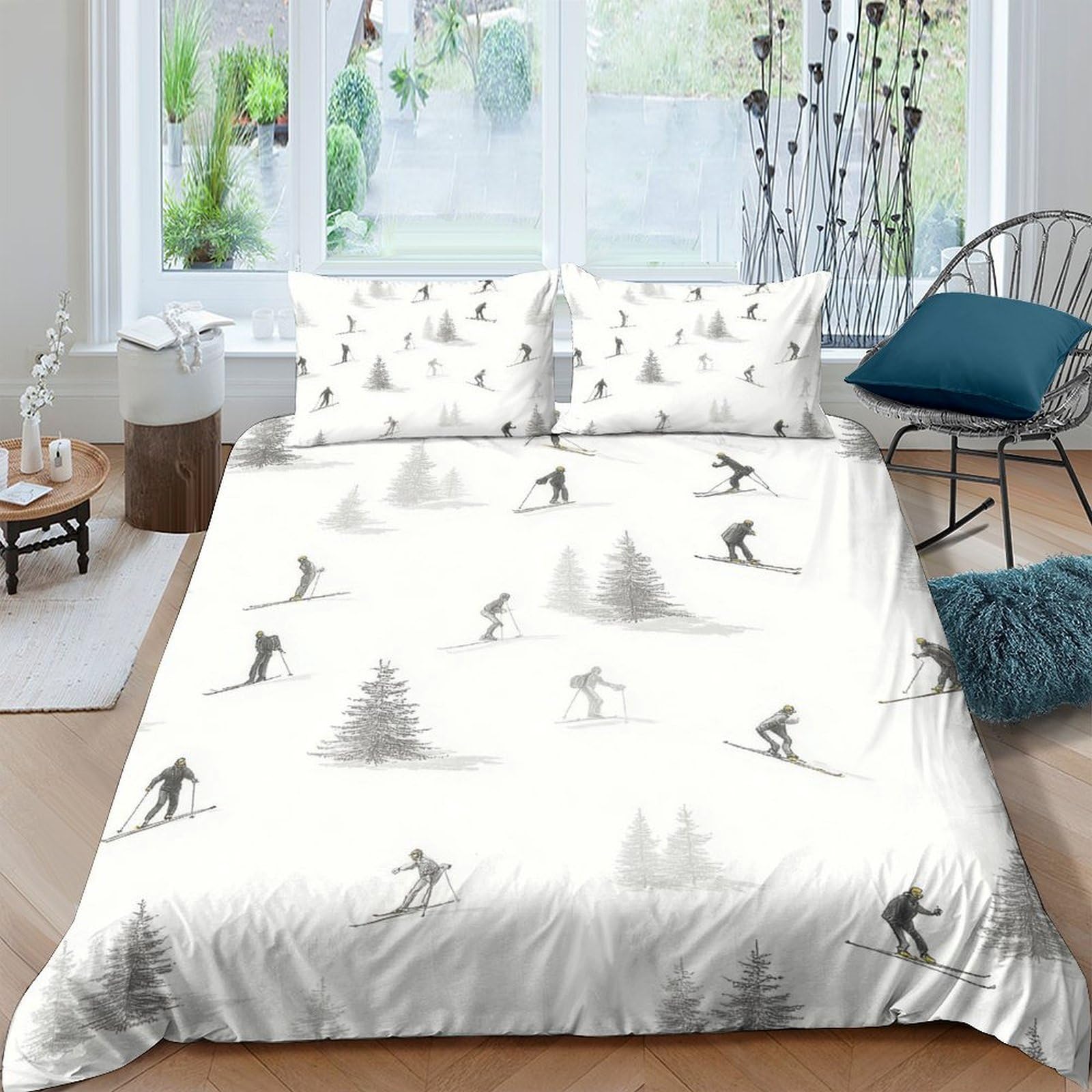 Ctjqhvkz Style-10 3D Printed Skiing Landscape Fitted Sheet Microfiber Soft Anti-Slip Snowy Forest Mattress Cover For Bedroom Guest Room Single（135X200cm）
