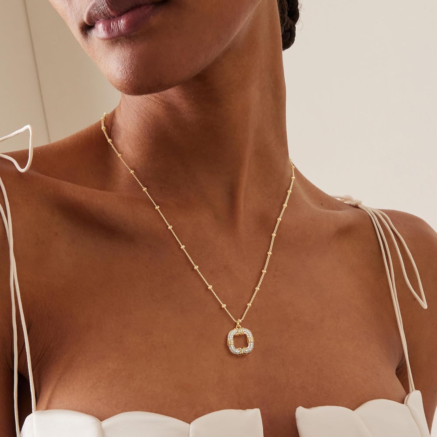 Fettero Dainty Gold Necklace for Women, 14K Gold Plated Pendant Necklace Cubic Zirconia Charm Necklaces for Women Jewelry Gift - Image 3