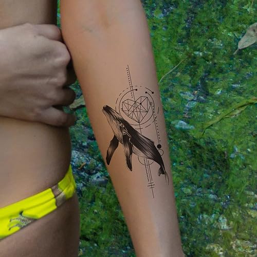 Miniatura 5 de Impermeable falso tatuaje temporal etiqueta engomada 8 hojas pequeño lindo mano negro brújula ancla ballena cruz mariposa corazón