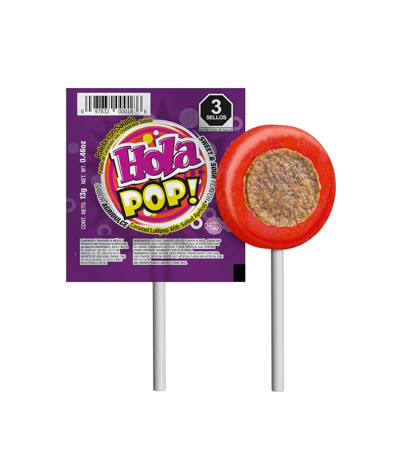 Hola Pop Lollipops Mix Flavor with Saladito – 36 Count Box