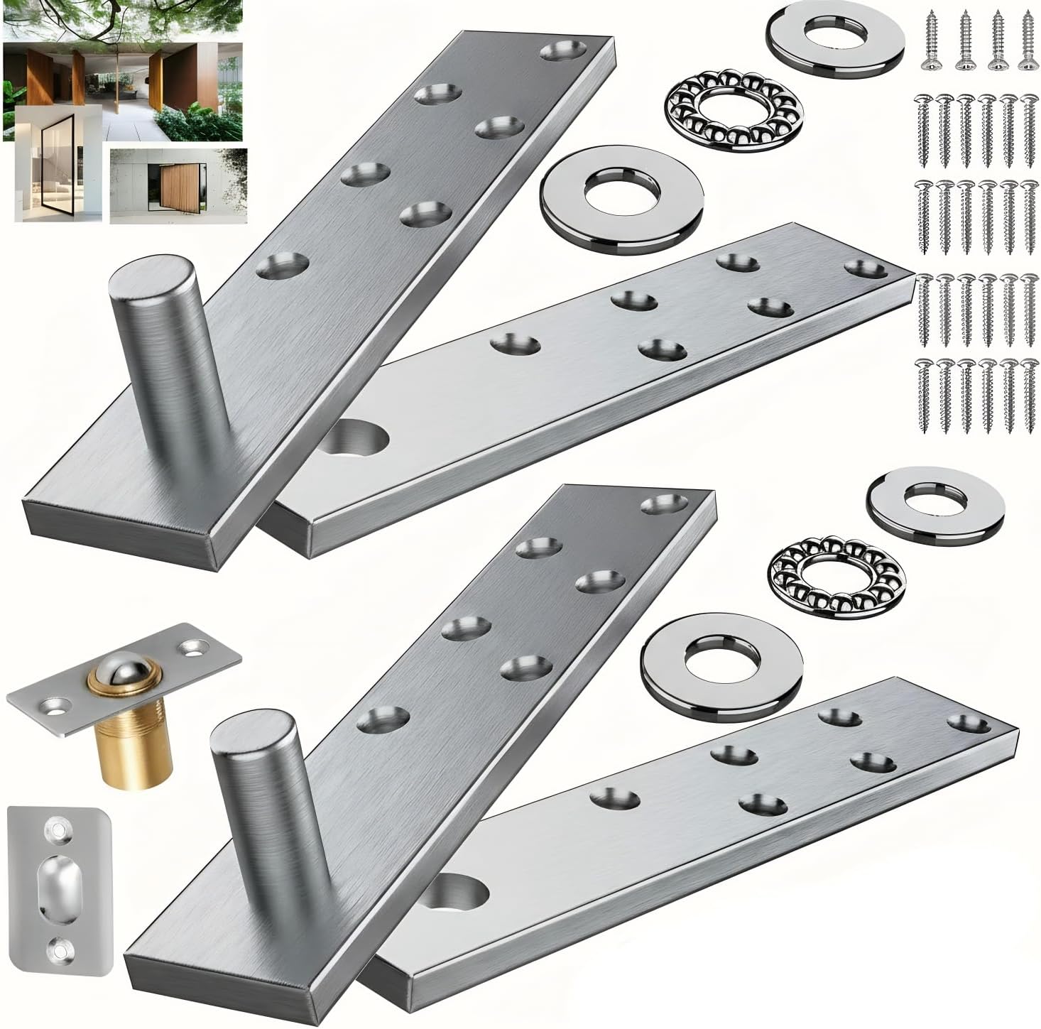 Hidden Door Pivot Hinge Heavy Duty 360° Stainless Steel Hinge for Secret Bookcase Wood Doors, Supports 300lbs, Concealed Cabinet Hardware