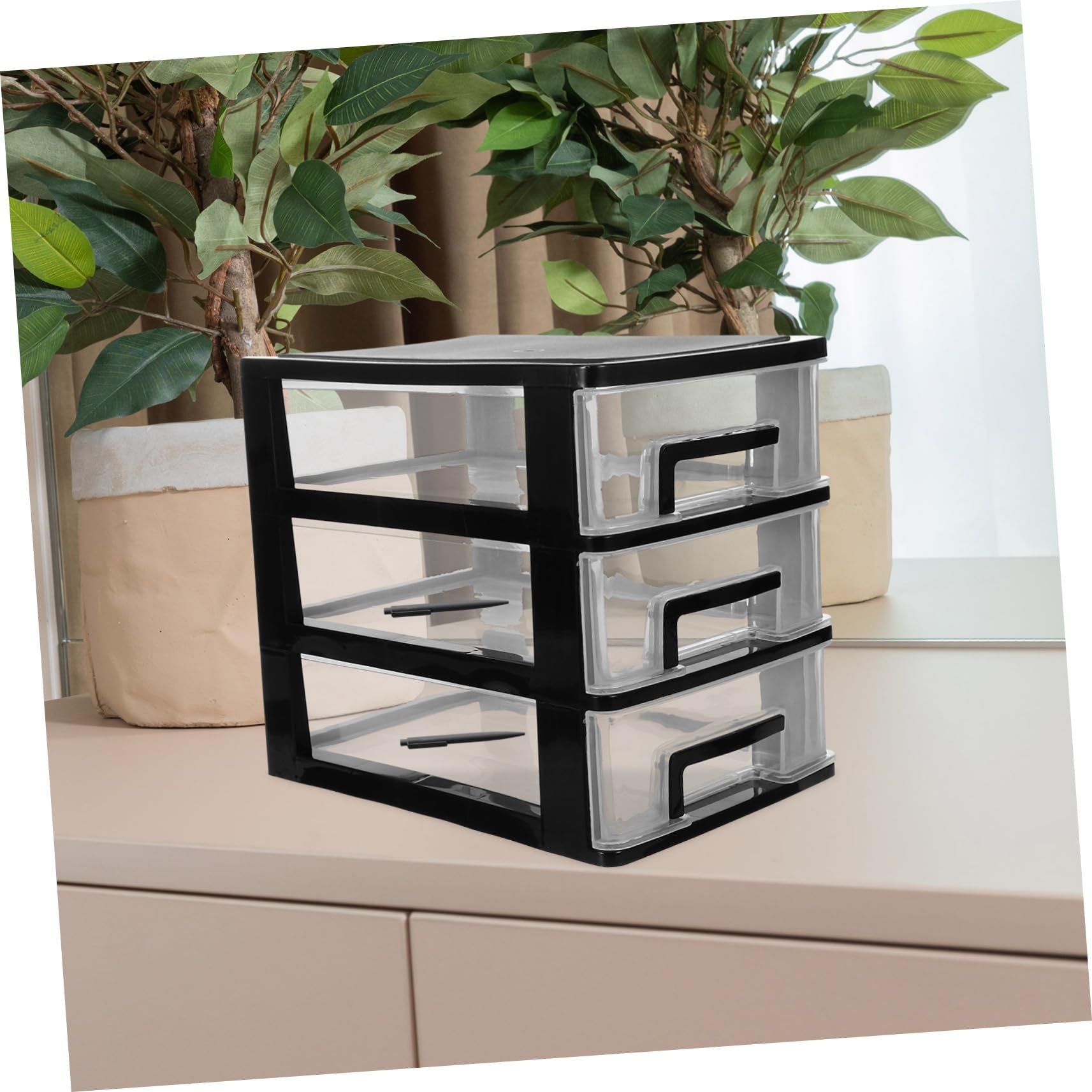 Ipetboom Cassettiera in Plastica Nera a Tre Livelli Cassetti Trasparenti, Organizer Portatile per Scrivania e Soggiorno, Design Compatto per Massimizzare lo Spazio