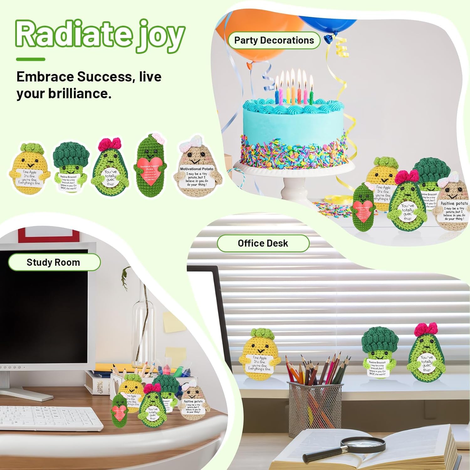 10 Pcs Handmade Positive Crochet Dolls Set, Encouragement Support Fruit & Vegetable Figures with Uplifting Cards - Image 5
