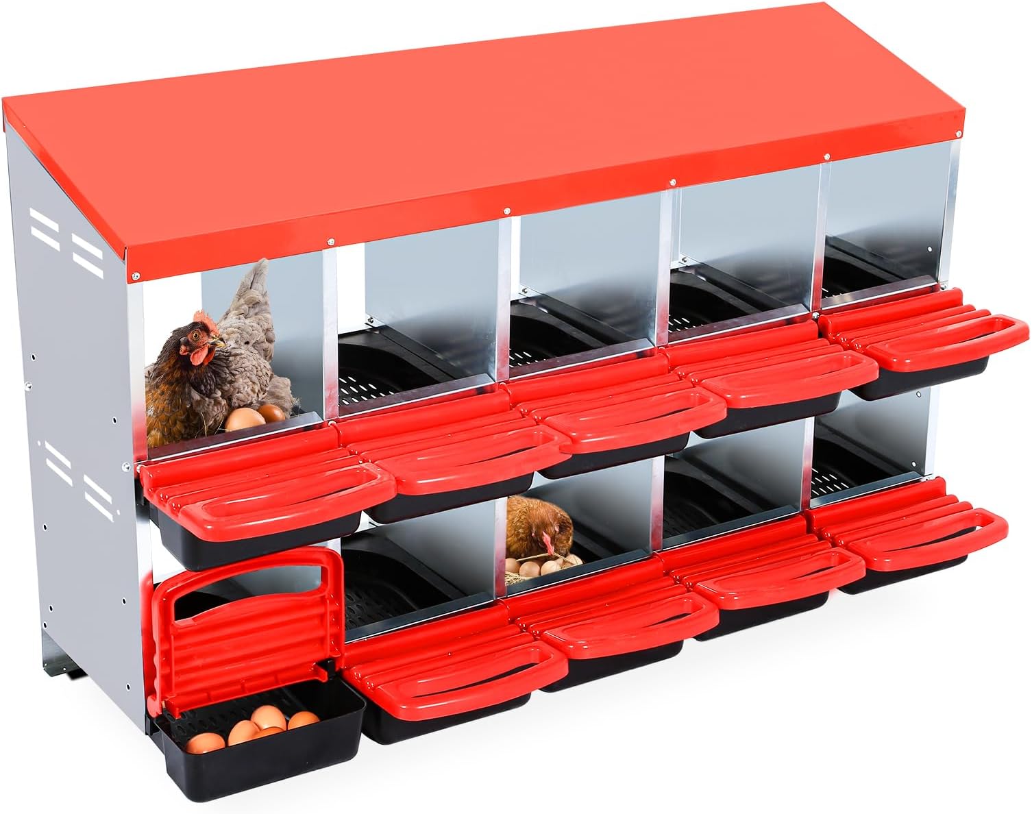 Chicken Nesting Box,Ventilated Hen Laying Nest with Removable Easy-Clean Tray,Durable Egg Nesting Box for Poultry Coops & Backyard Hens,10 Compartments Without Leg