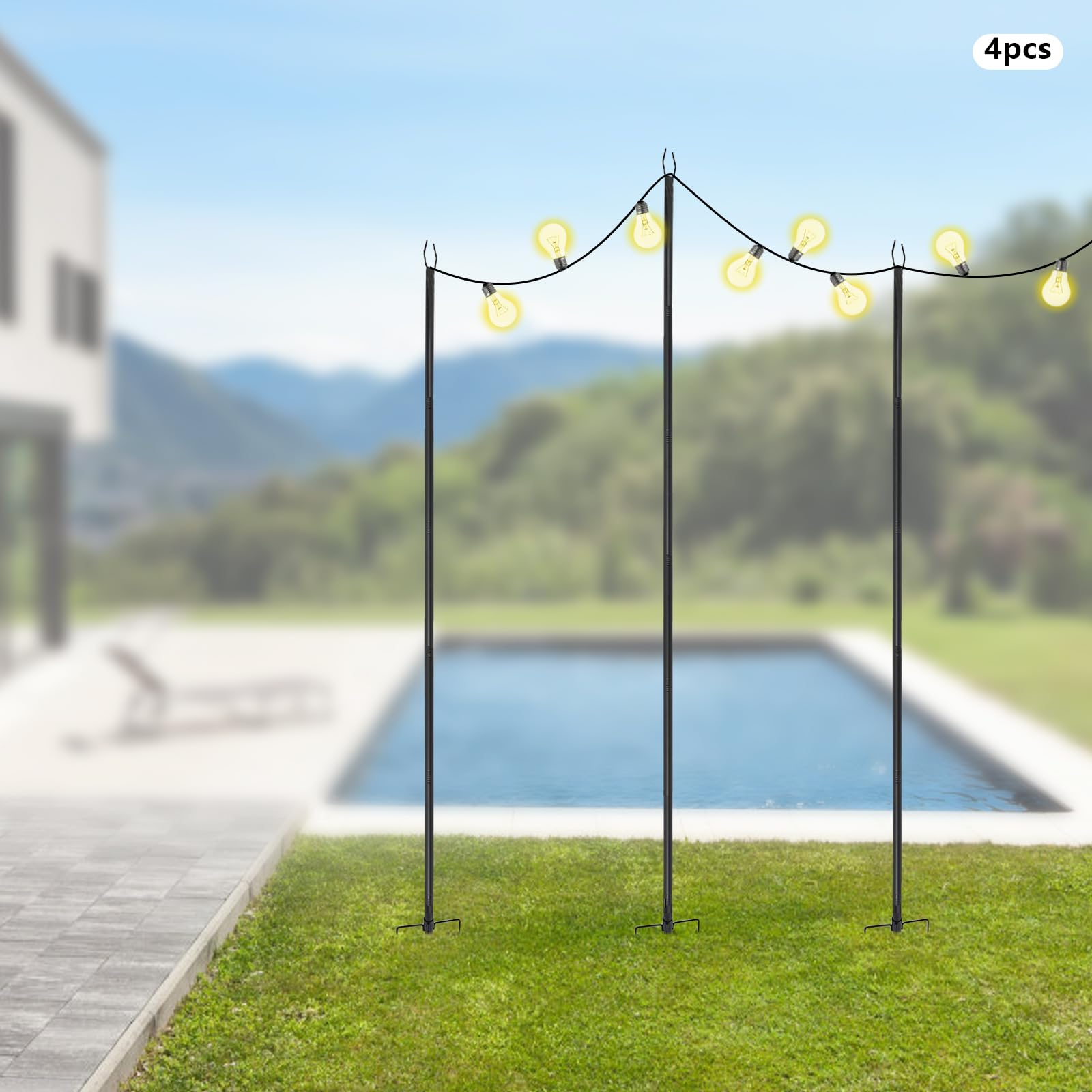 4 Pali Di Illuminazione Esterni, Supporto Di Illuminazione, Set Pali Di Metallo Con Forchetta, Pali Di Illuminazione Esterna Per Appendere Luci Di Natale, Bandiere, E Altro