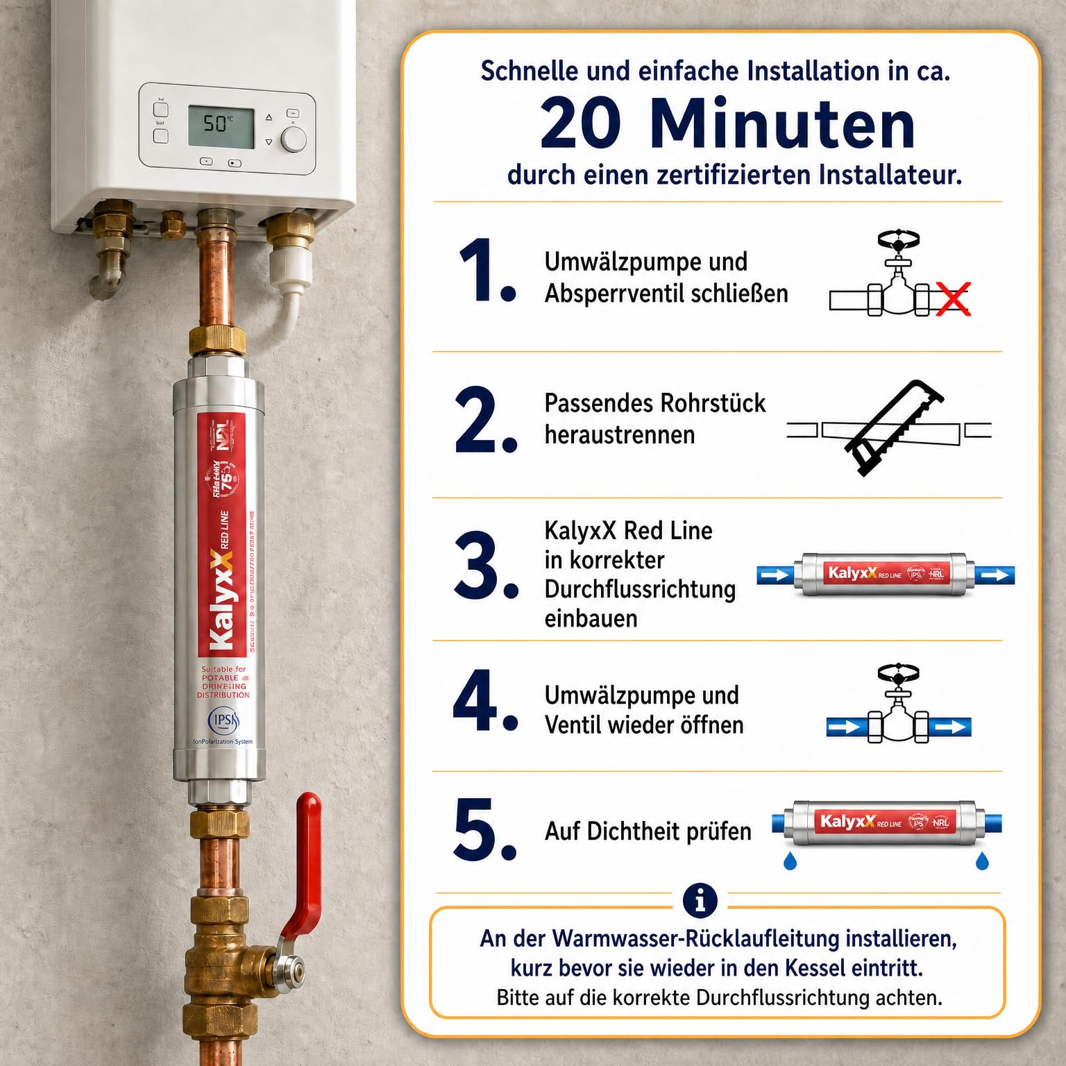 Swiss Aqua Technologies | Addolcitore d'acqua Anticalcare Innovativo IPS Kalyxx RedLine G 3/4" Femmina IPSKXRG34 | Riduzione Calcarea | Installazione Facile | Senza Manutenzione | Tecnologia TGP