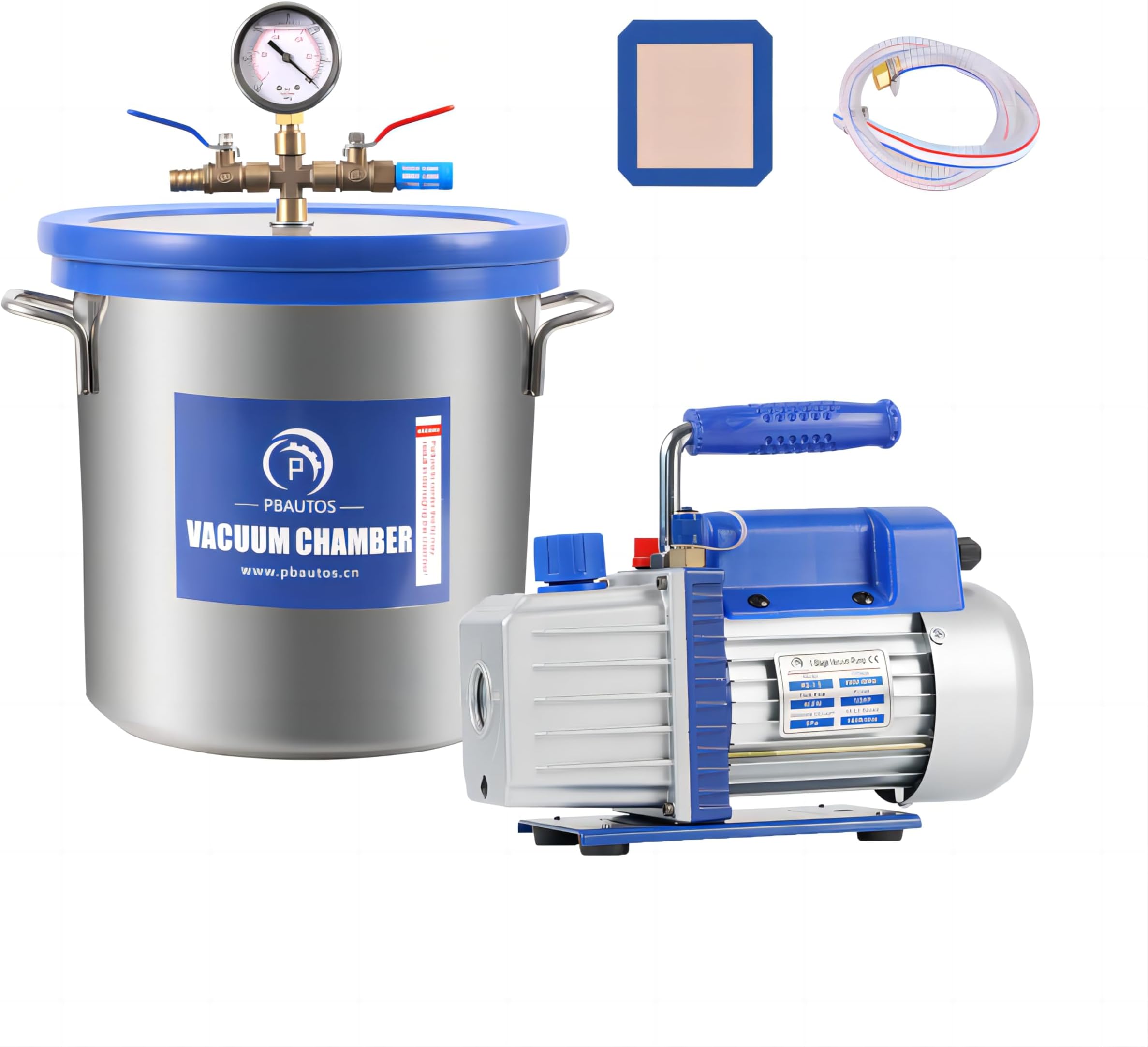3 Gallon Vacuum Chamber with Pump, with Two Rubber Seals, Stainless Steel Vacuum Degassing Chamber Kit with 4CFM 1/3HP Single Stage Vacuum Pump Without Oil, Not for Wood Stabilizing
