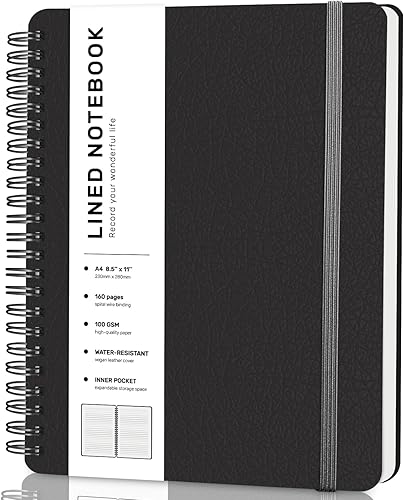 Cuaderno rayado en espiral, cuaderno en espiral A4, 8.5 x 11 pulgadas, papel grueso de 100 GSM, cuadernos de diario encuadernados en espiral para
