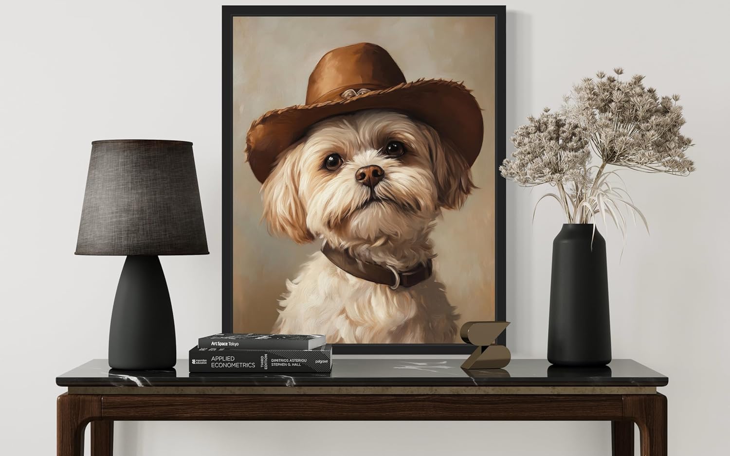 aj decor Shih Tzu Cowboy Hat Wall Art Print Poster, Dog Pet Lover Picture Painting Artwork Bedroom Living Room Office Dining Room 151I (Shih Tzu Cowboy Hat, 16 x 20 inches, Black Frame)