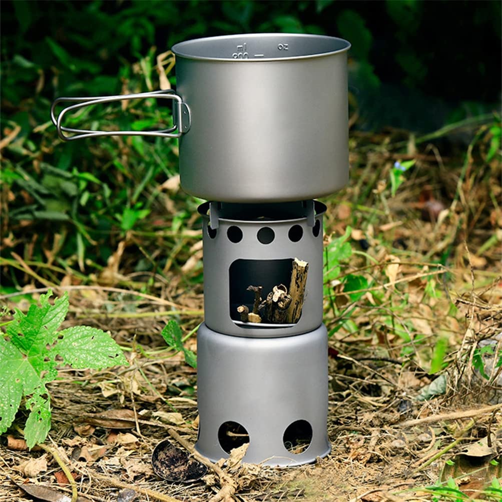 Réchaud à Bois en Titane - Réchaud de Camping Pliable avec Sac de Transport en Filet - Réchaud à Bois Portable à Alcool pour Camping, Pique-Nique, Barbecue