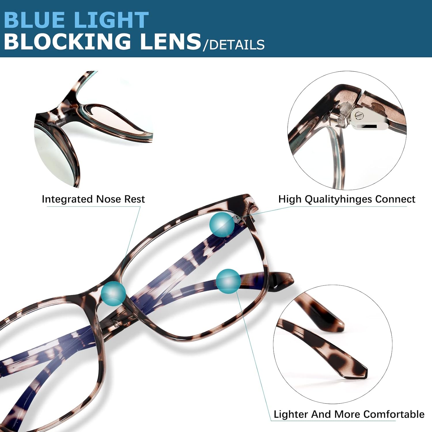 Blue-Light Blocking Glasses Computer Reading/Gaming/TV/Phones Glasses Fashion Anti Eyestrain UV Glasses for Women Men(B4 Gray + Douhua) - Image 3