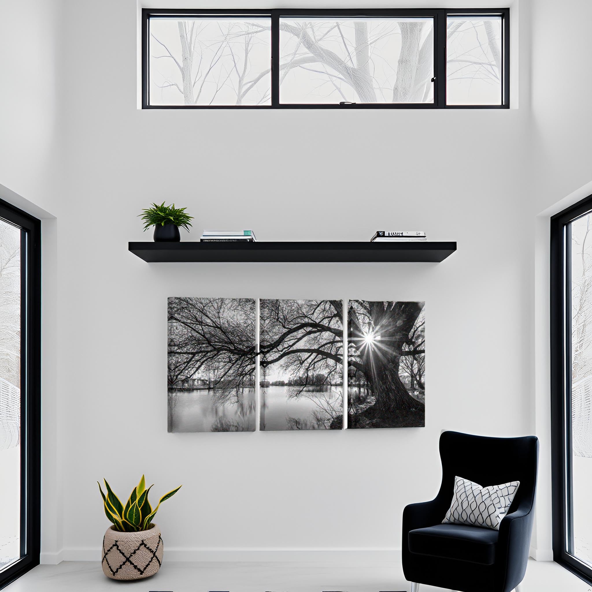 sechars - Canvas Prints Wall Art Black and White Tree in Sunrise Canvas Wall ...