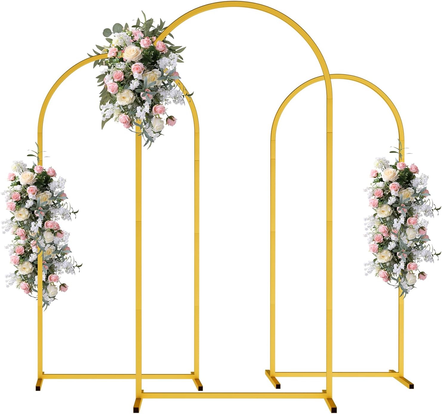 Wedding Arch-Backdrop-Stand Set of 3 (7.2FT 6.6FT 6FT) Gold Metal Arch Stand for Birthday Party Baby Shower, Balloon Flower Arch Stand for Graduation Anniversary Ceremony Decor