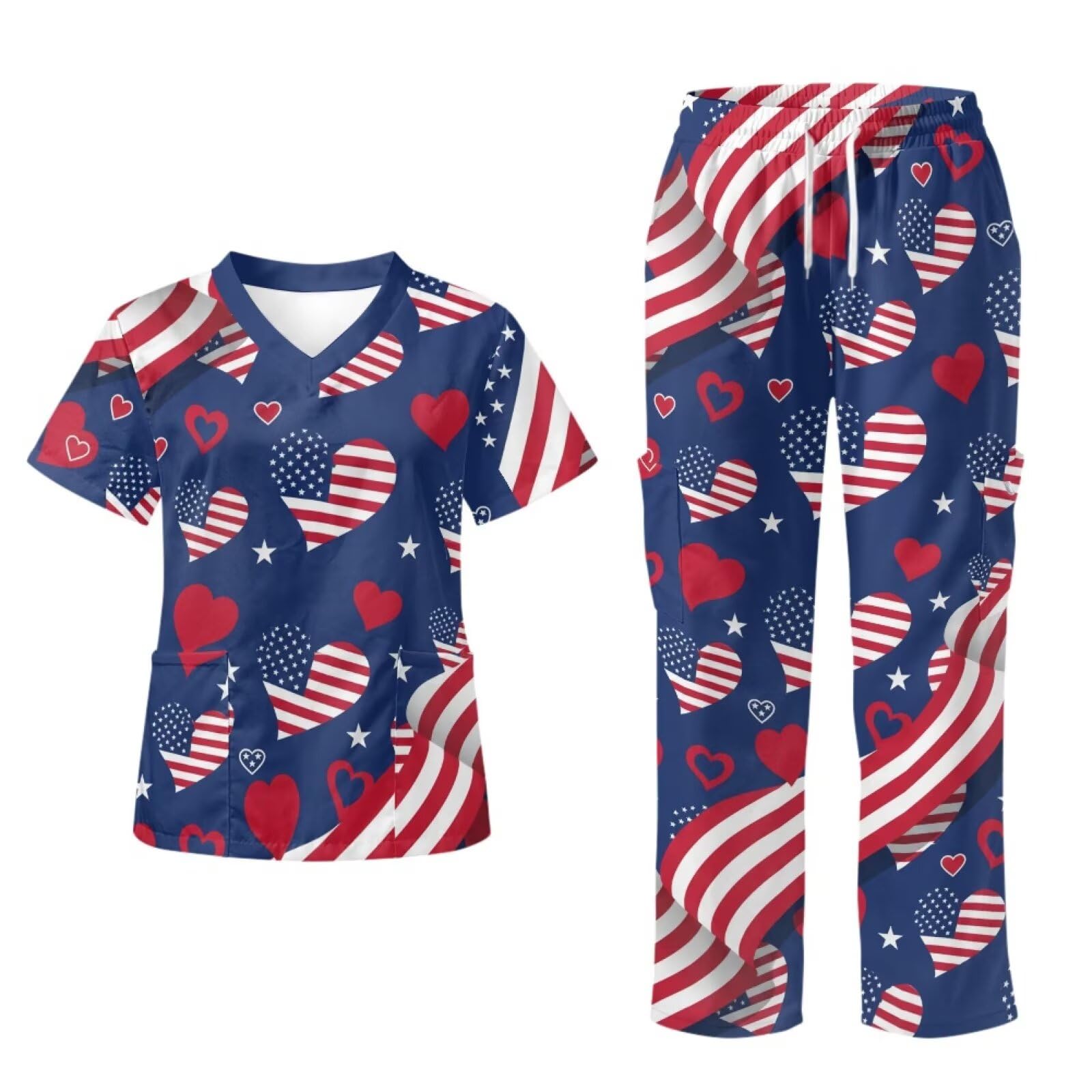 Set di scrub da donna per il 250° anniversario con bandiera americana e pantaloni alti per assistente medico