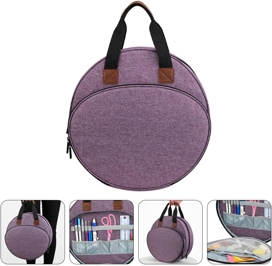 WRITWAA Embroidery Project Tote Bag Large Capacity Storage Bag for Embroidery Kits Portable Handheld Purple Organizer for Cross Stitch and Sewing Craft