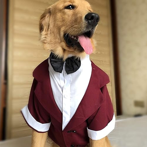 Miniatura 8 de Lovelonglong Disfraz de mascota para perro, traje formal de esmoquin con pajarita negra para perros grandes, medianos y pequeños, ropa de boda,