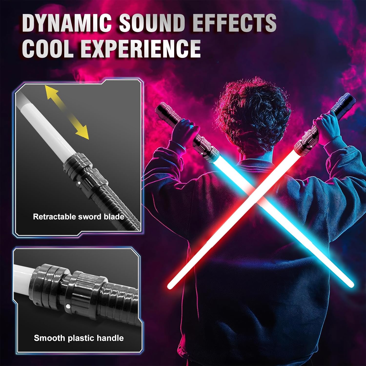 4 Pack Light Up Swords Saber for Kids,7 Colors Expandable Light Swords with FX Sound and Durable Plastic Handle,Halloween Dress Up Parties, Xmas Present, Galaxy Fighters and Warriors