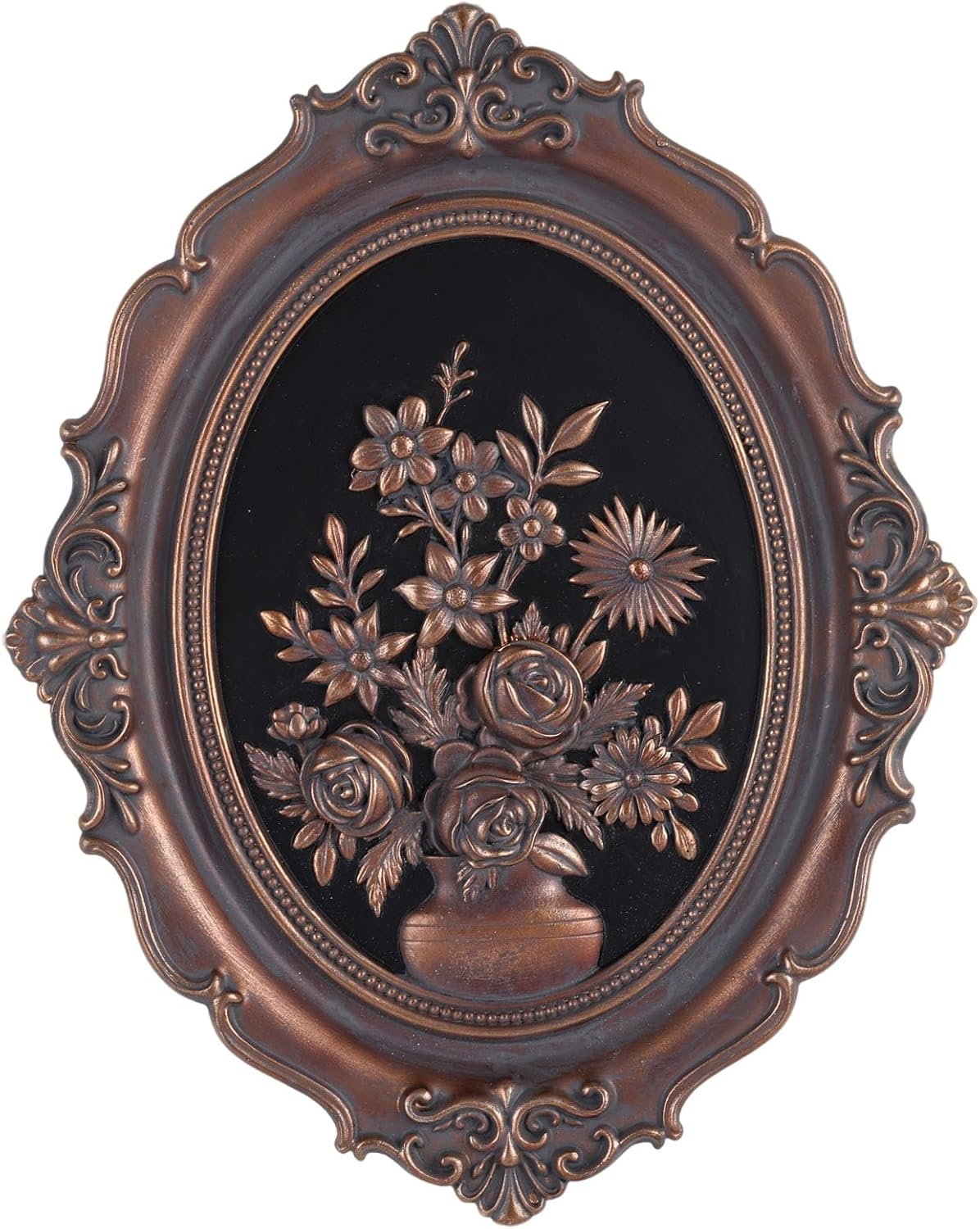 Vintage Wall Decor Art - 10" Antique Gold Resin Relief Sculpture,Victorian Style Framed Aesthetic Wall Hanging,Small Dark Moody Gothic Decor for Bedroom,Living Room & Hallway,Old Money Accent Piece (Flower)